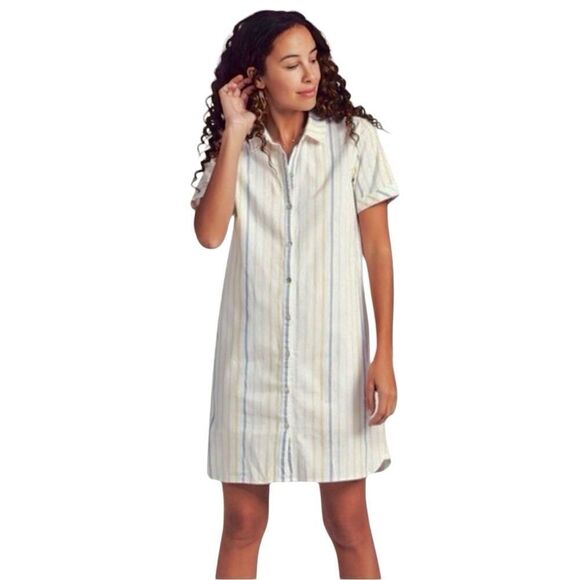 Faherty Striped Button Up Organic Cotton Linen Shirt Dress Size Large - Picture 1 of 5